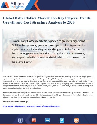 Global Baby Clothes Market Top Key Players, Trends, Growth and Cost Structure Analysis to 2025