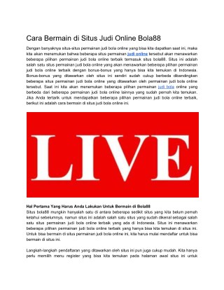 Cara Bermain di Situs Judi Online Bola88