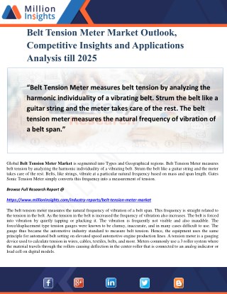 Belt Tension Meter Market Outlook, Competitive Insights and Applications Analysis till 2025