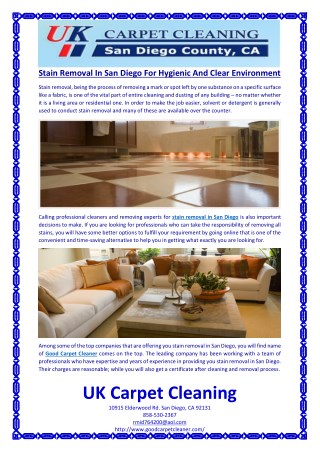 Stain Removal In San Diego For Hygienic And Clear Environment