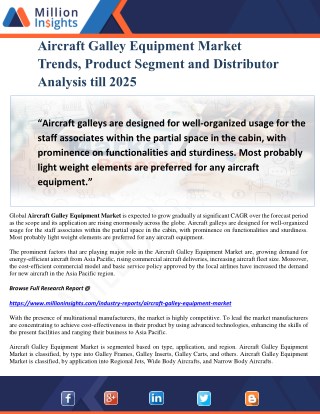 Aircraft Galley Equipment Market Trends, Product Segment and Distributor Analysis till 2025