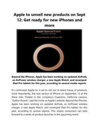 Apple to Unveil New Products on Sept 12 Get Ready for New IPhones and More