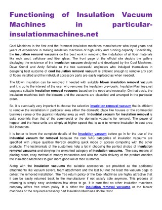 Functioning of Insulation Vacuum Machines in particular insulationmachines.net