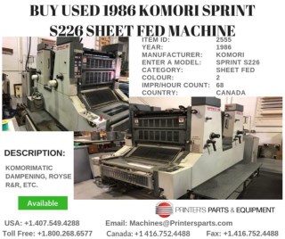 Buy Used 1986 Komori Sprint S226 Sheet Fed Machine