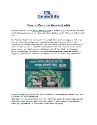 Generic Medicine Store in Nashik