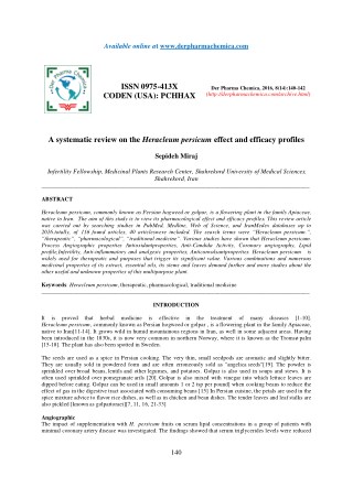 A systematic review on the Heracleum persicum effect and efficacy profiles