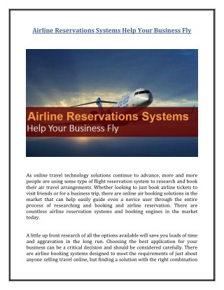 Airline Reservations Systems Help Your Business Fly