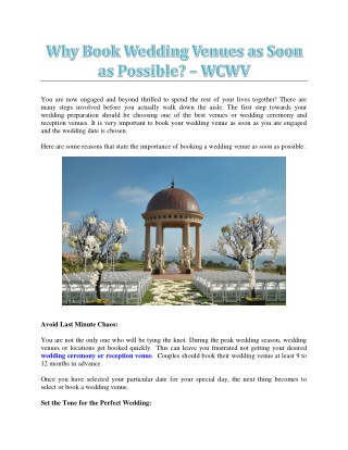 Why Book Wedding Venues As Soon As Possible? - WCWV