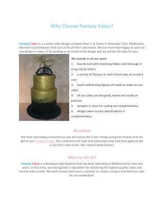 Why Choose Fantasy Cakes for your Custom Cakes Melbourne?