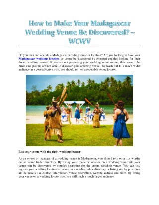 How to Make Your Madagascar Wedding Venue Be Discovered? â€“ WCWV