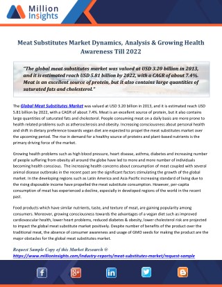 Meat Substitutes Market Dynamics, Analysis & Growing Health Awareness Till 2022