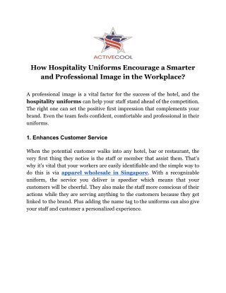 How Hospitality Uniforms Encourage a Smarter and Professional Image in the Workplace