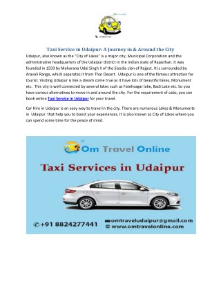 Taxi Service in Udaipur: A Journey in & Around the City