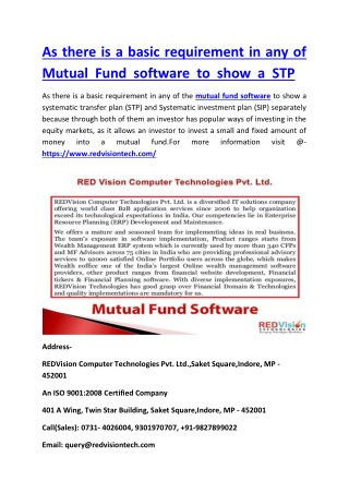 As there is a basic requirement in any of MF software to show a STP