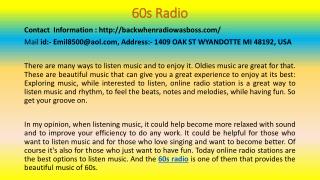 60s radio: An Ultimate Way for Listeners to Find Unique Songs of 60s