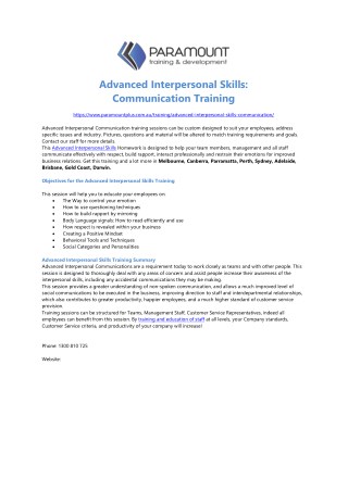 Advanced Interpersonal Skills - Communication Training