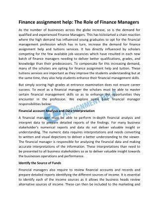 Finance assignment help: The Role of Finance Managers