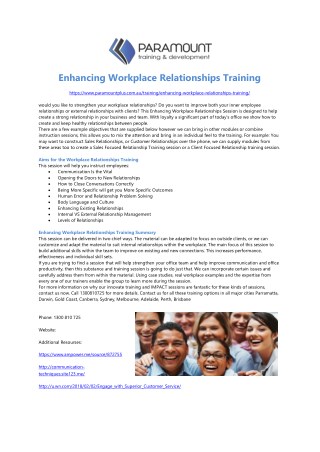 Enhancing Workplace Relationships Training