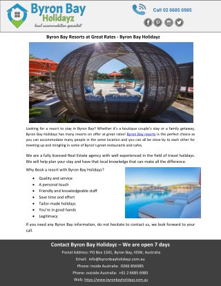 Byron Bay Resorts at Great Rates - Byron Bay Holidayz