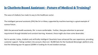 Is Chatbots Based Assistant - Future of Medical & Training