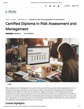 Certified Diploma in Risk Assessment and Management - istudy