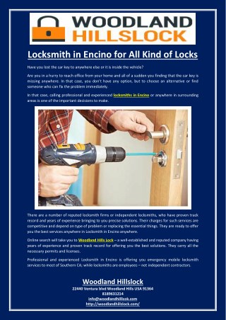 Locksmith in Encino for All Kind of Locks