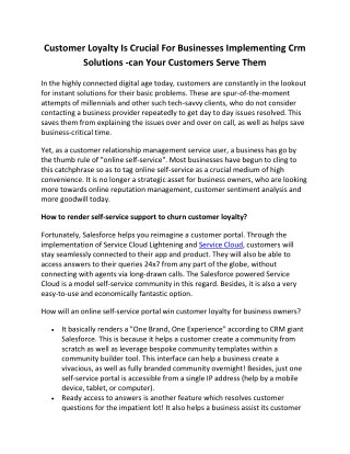 Customer Loyalty Is Crucial For Businesses Implementing Crm Solutions -can Your Customers Serve Them