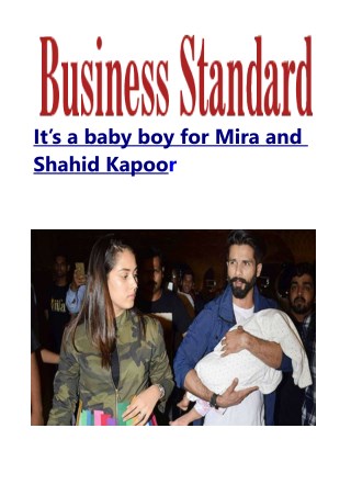 It's a baby boy for Mira and Shahid Kapoor