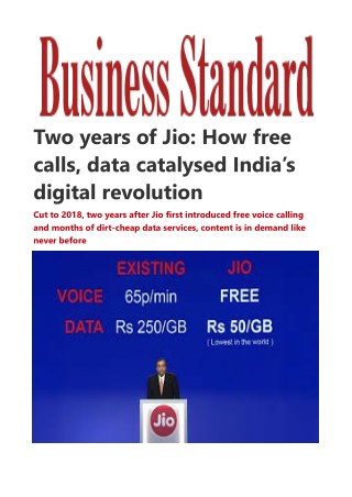 Â Two years of Jio: How free calls, data catalysed India's digital revolution