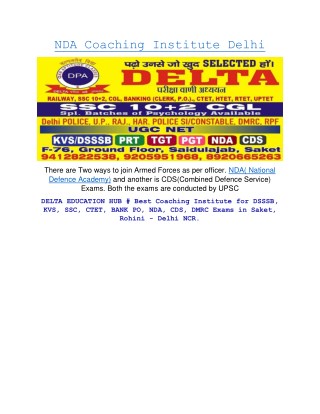 NDA Coaching Institute Delhi