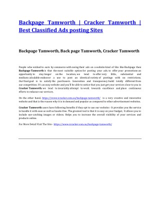 Backpage Tamworth | Cracker Tamworth | Best Classified Ads posting Sites