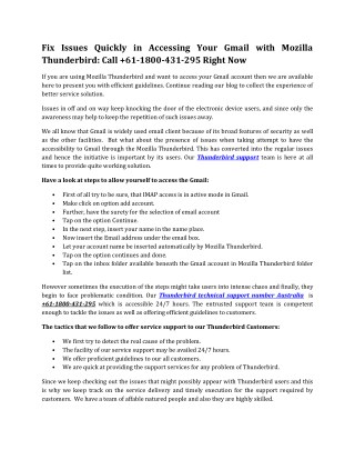 Thunderbird technical support number Australia Dial Tollfree 61-1800-431-295