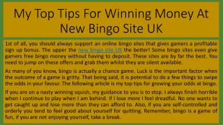 My Top Tips For Winning Money At New Bingo Site UK