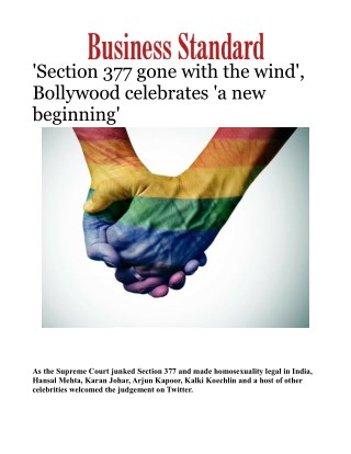 Section 377 gone with the wind', Bollywood celebrates 'a new beginning'Â 