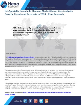 U.S. Specialty Household Cleaners Market Share, Size, Growth, Trends and Forecasts to 2024 | Hexa Research
