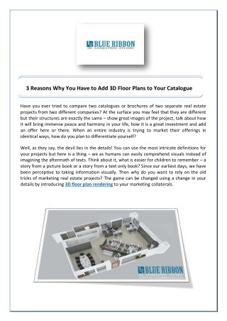 Why You Have to Add 3D Floor Plans to Your Catalogue