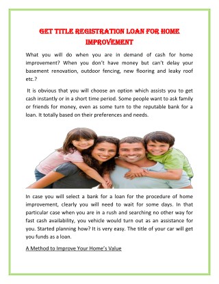 Get Title Registration Loan For Home Improvement