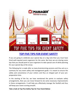 TOP FIVE TIPS FOR EVENT SAFETY