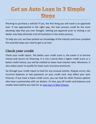 Get an Auto Loan in 3 Simple Steps