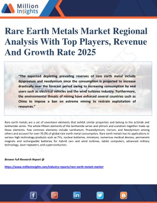 Rare Earth Metals Market Regional Analysis With Top Players, Revenue And Growth Rate 2025