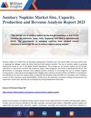 Sanitary Napkins Market Size, Capacity, Production and Revenue Analysis Report 2025