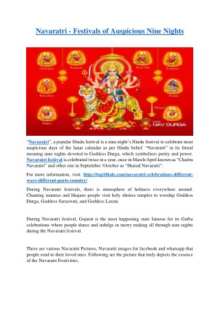 Navaratri - Festivals of Auspicious Nine Nights