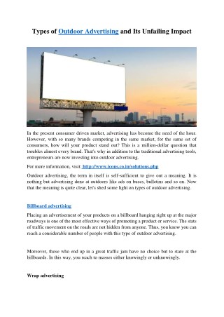 Types of Outdoor Advertising and Its Unfailing Impact