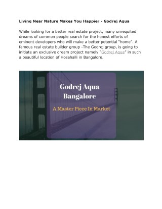 Godrej Aqua | Hosahalli, Billamaranahalli | Bangalore | Price