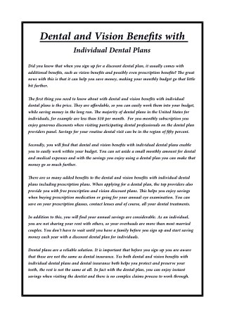 Dental and Vision Benefits with Individual Dental Plans