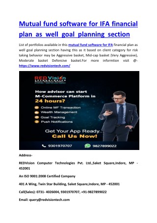 Mutual fund software for IFA financial plan as well goal planning section