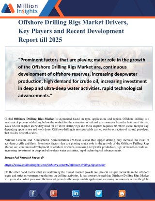 Offshore Drilling Rigs Market Drivers, Key Players and Recent Development Report till 2025