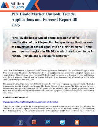 PIN Diode Market Outlook, Trends, Applications and Forecast Report till 2025