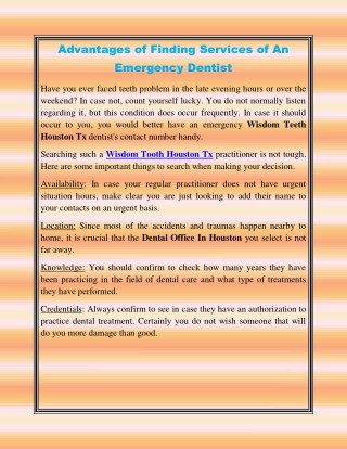 Advantages of Finding Services of An Emergency Dentist