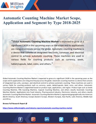 Automatic Counting Machine Market Scope, Application and Segment by Type 2018-2025